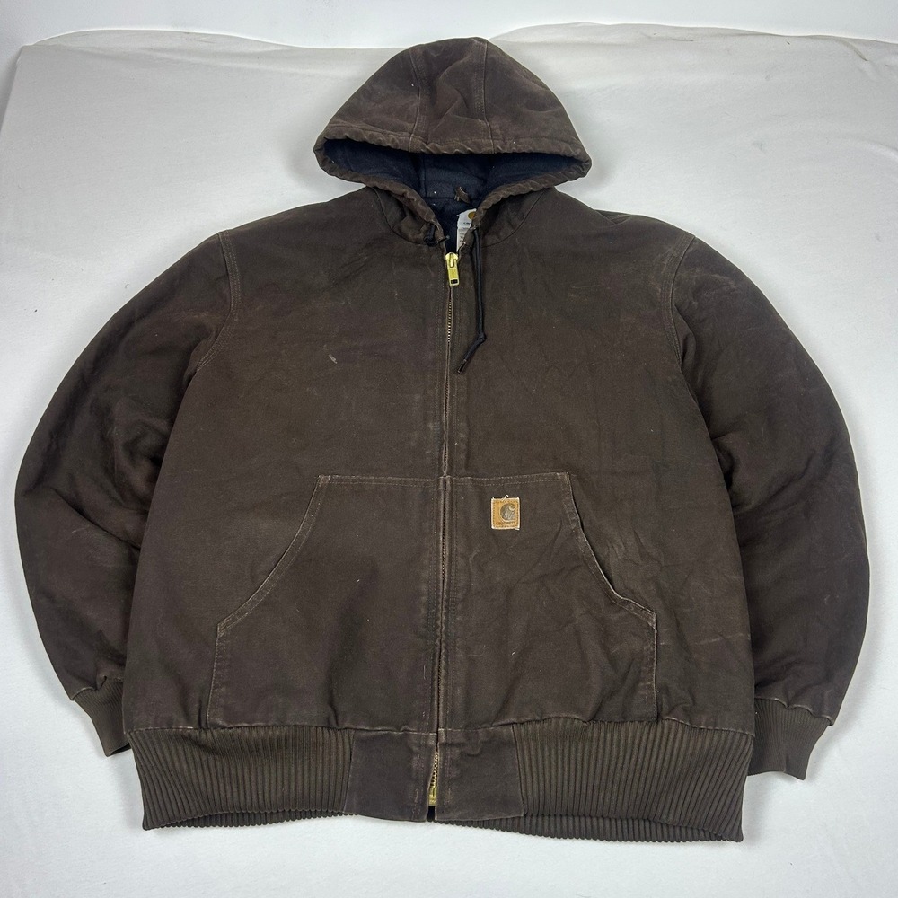 Carhartt J130 DKB Active Jacket Dark Brown Quilted Flannel Lined XL Regular